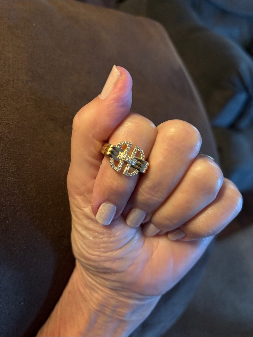 Pretty Bird Jewelry Gold-Tone adjustable Crystal Cluster Ring -